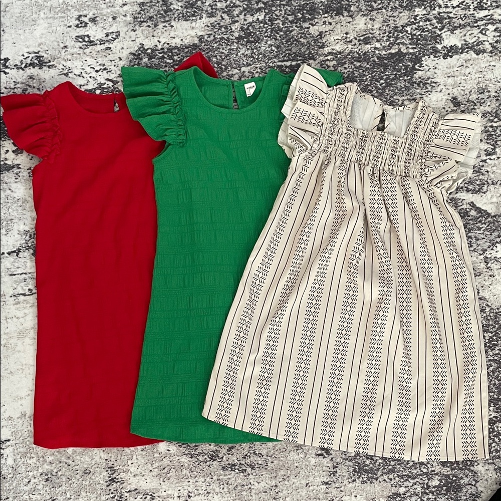 SHEIN Kids Casual Dress Trio - Red, Green, and Cream